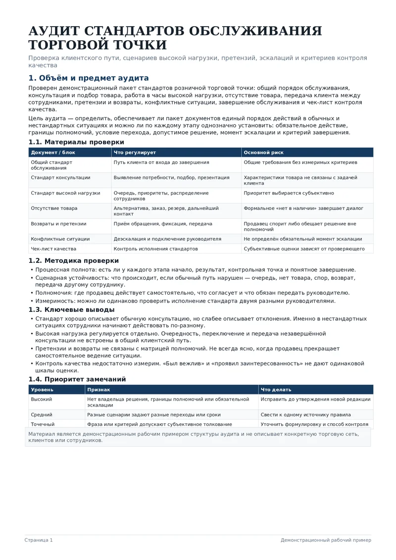 Аудит стандартов обслуживания торговой точки